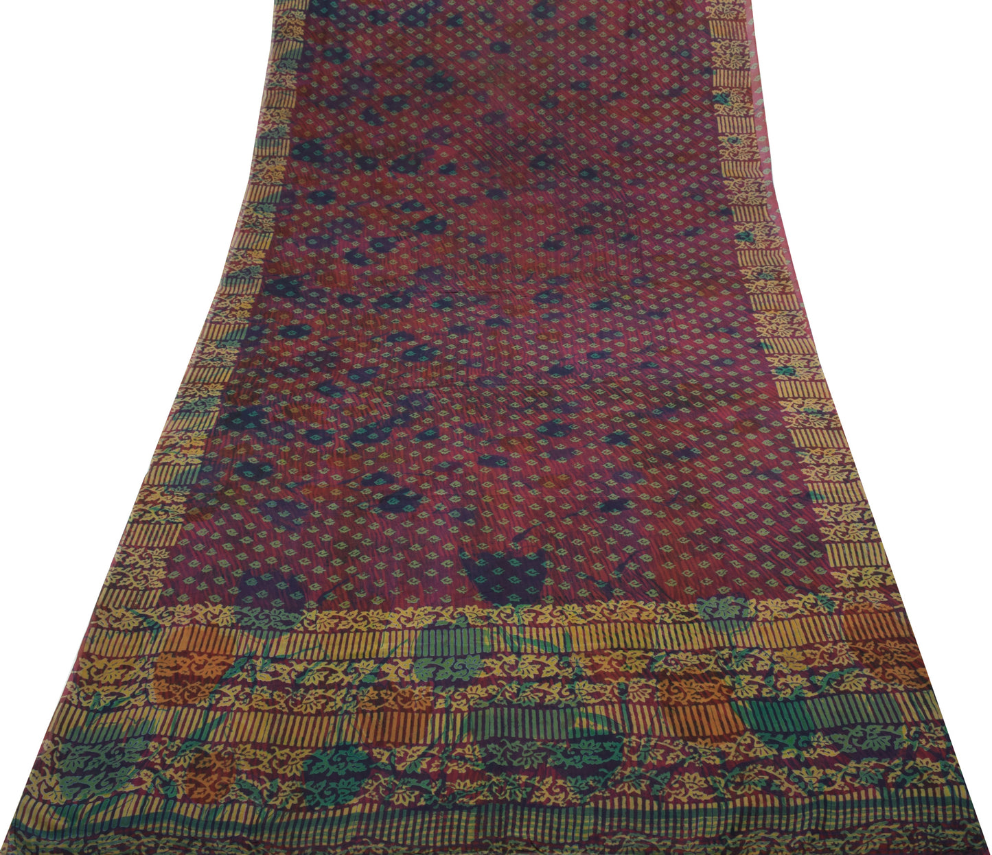 Sushila Vintage Purpl Saree 100% Pure Georgette Silk Printed Floral Craft Fabric