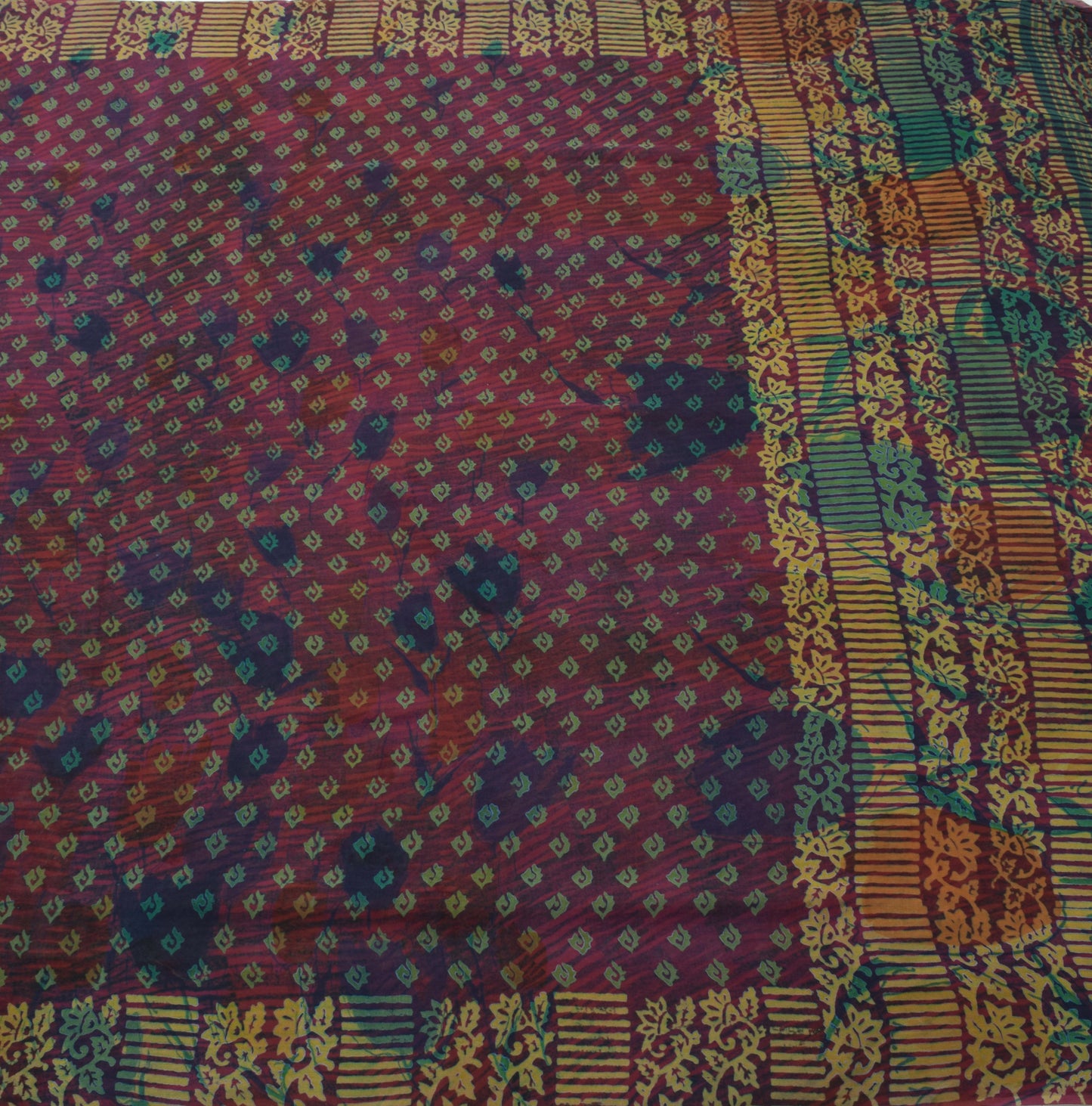 Sushila Vintage Purpl Saree 100% Pure Georgette Silk Printed Floral Craft Fabric