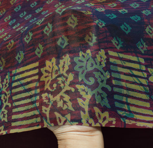 Sushila Vintage Purpl Saree 100% Pure Georgette Silk Printed Floral Craft Fabric