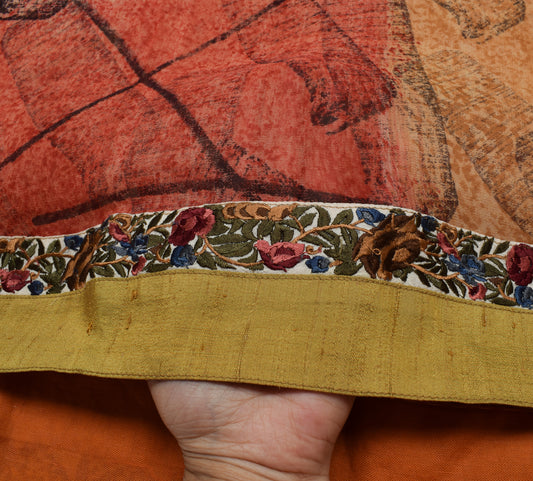 Sushila Vintage Multi-Color Saree 100% Pure Georgette Silk Printed Craft Fabric