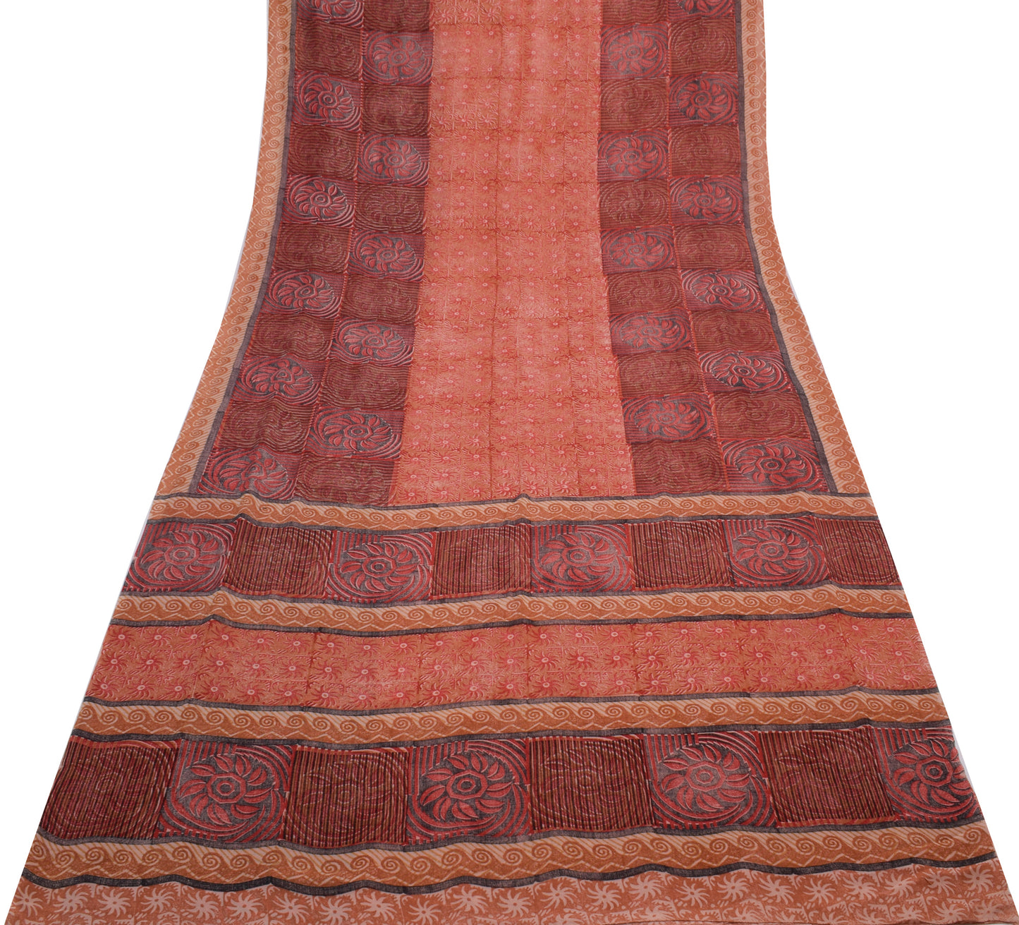 Sushila Vintage Saree 100% Pure Georgette Silk Printed Floral 5 YD Craft Fabric