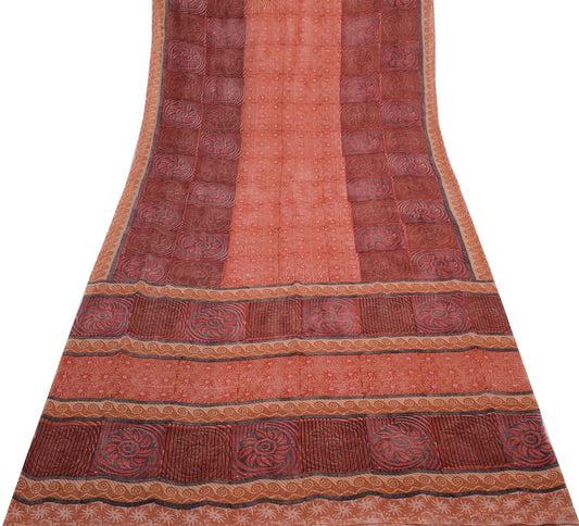 Sushila Vintage Saree 100% Pure Georgette Silk Printed Floral 5 YD Craft Fabric