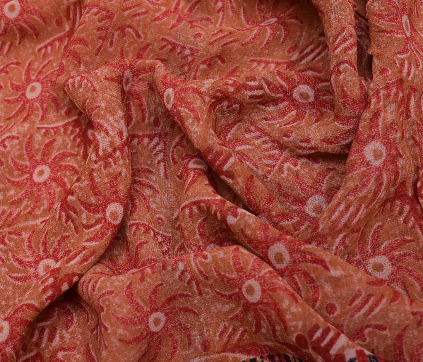 Sushila Vintage Saree 100% Pure Georgette Silk Printed Floral 5 YD Craft Fabric