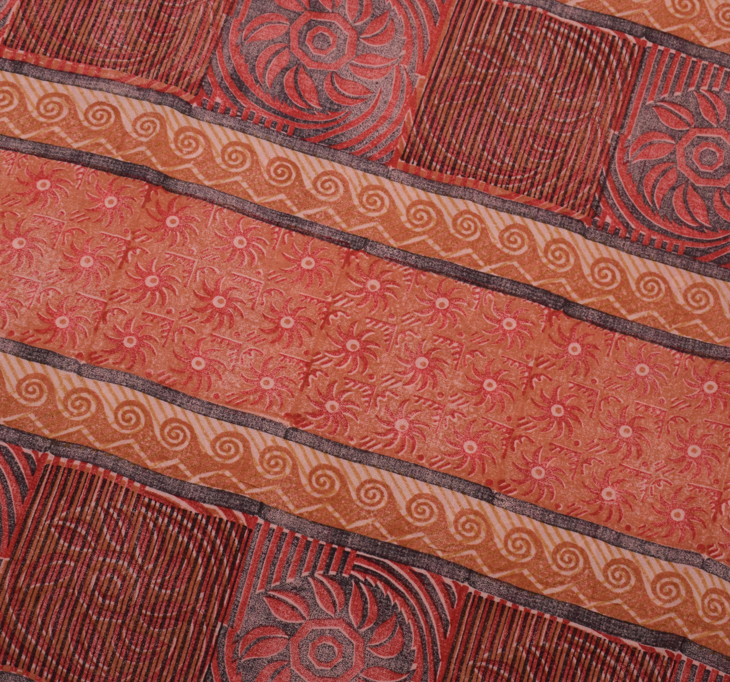 Sushila Vintage Saree 100% Pure Georgette Silk Printed Floral 5 YD Craft Fabric