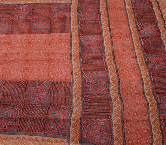 Sushila Vintage Saree 100% Pure Georgette Silk Printed Floral 5 YD Craft Fabric