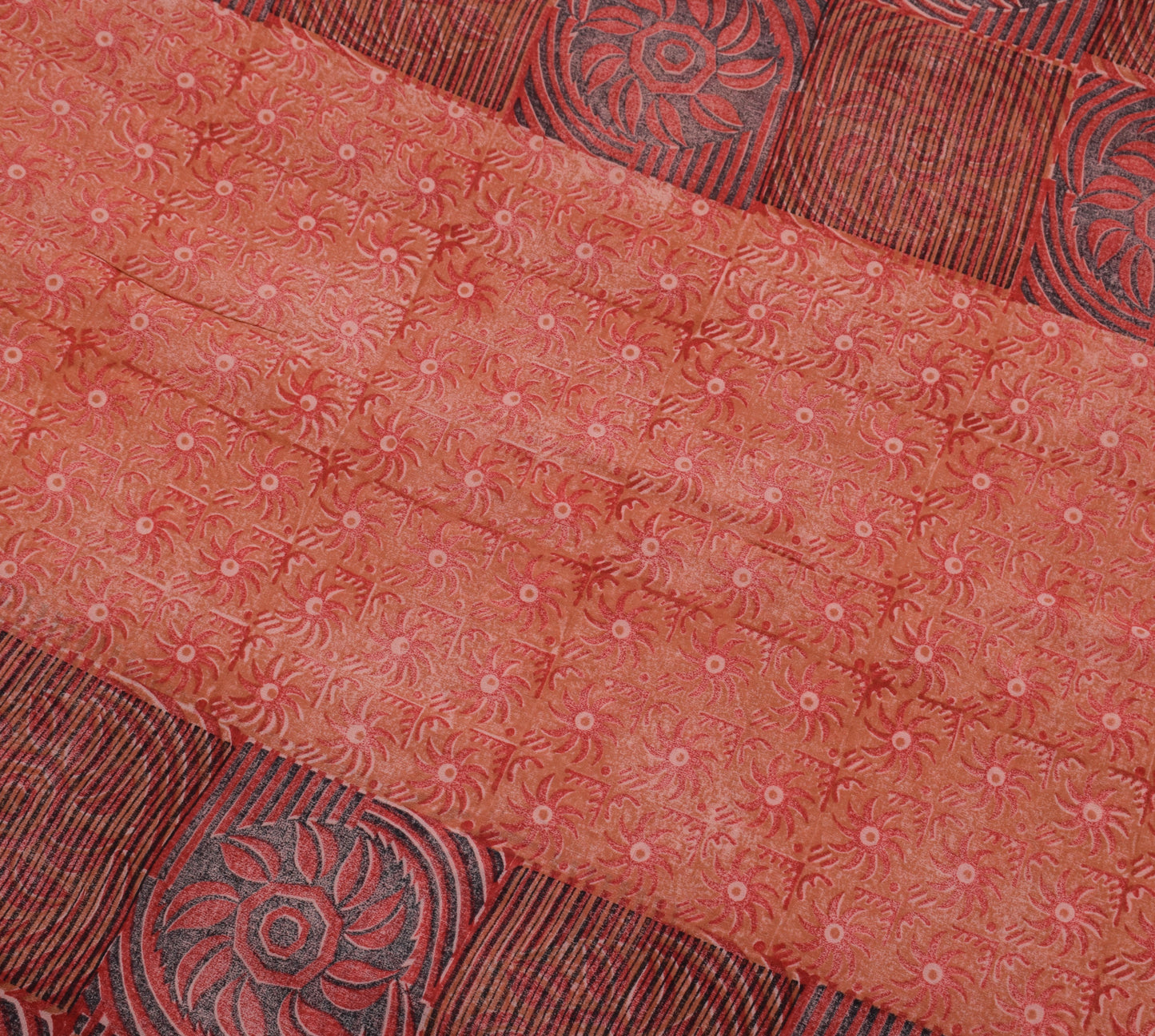 Sushila Vintage Saree 100% Pure Georgette Silk Printed Floral 5 YD Craft Fabric