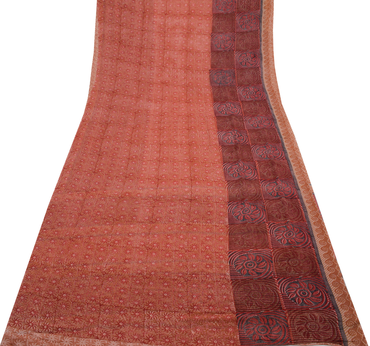 Sushila Vintage Saree 100% Pure Georgette Silk Printed Floral 5 YD Craft Fabric