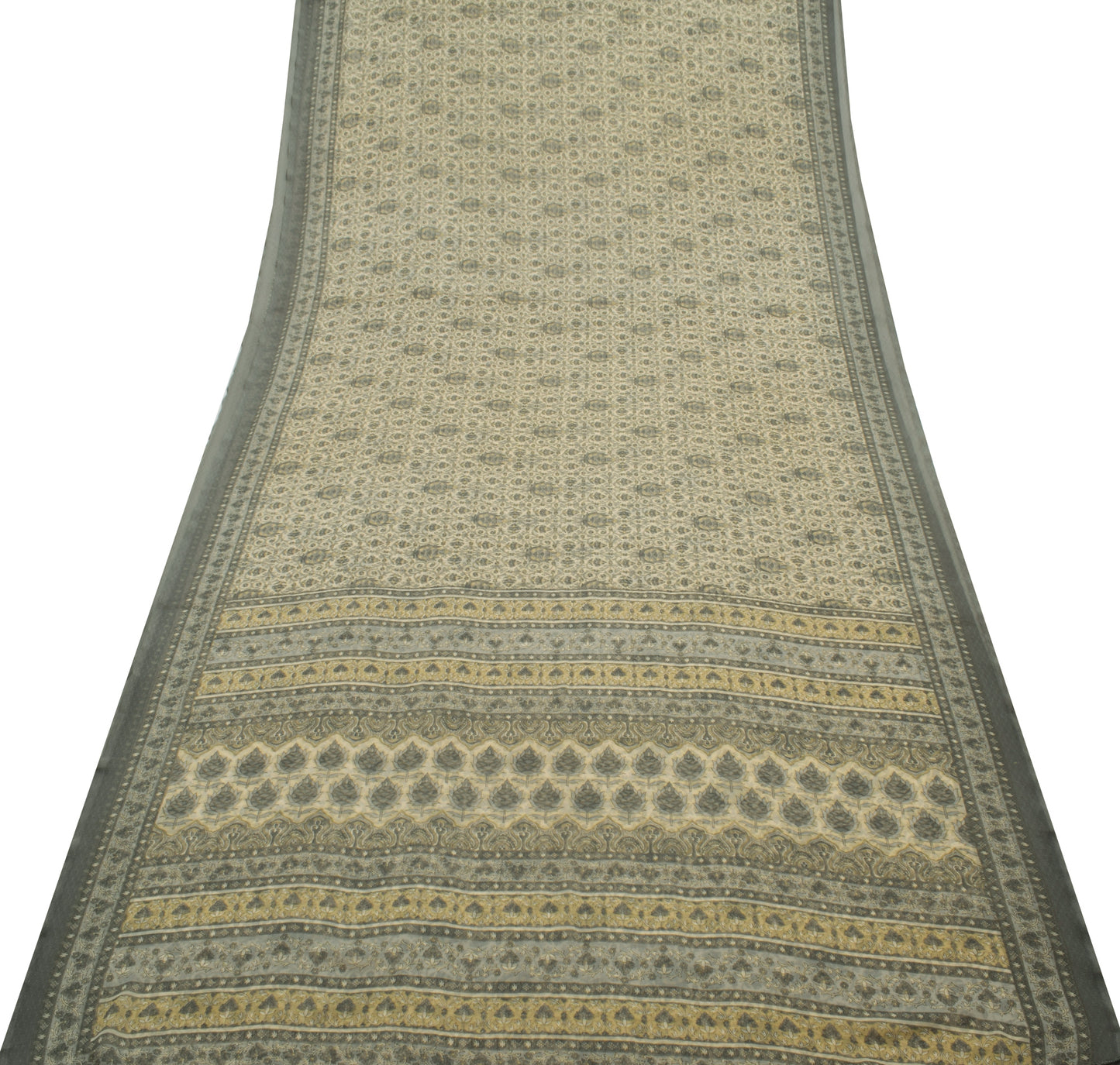 Sushila Vintage Cream Saree Blend Georgette Silk Printed Floral Craft Fabric