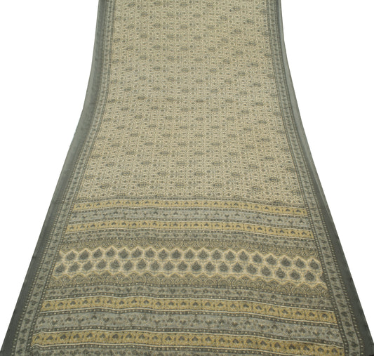 Sushila Vintage Cream Saree Blend Georgette Silk Printed Floral Craft Fabric