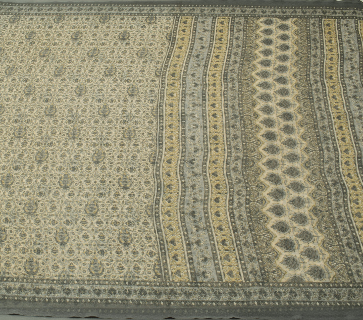 Sushila Vintage Cream Saree Blend Georgette Silk Printed Floral Craft Fabric