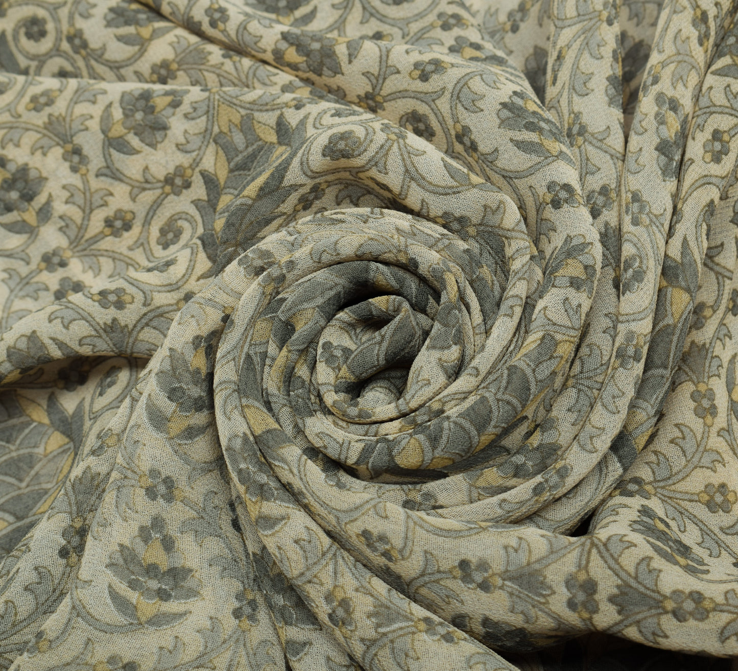 Sushila Vintage Cream Saree Blend Georgette Silk Printed Floral Craft Fabric