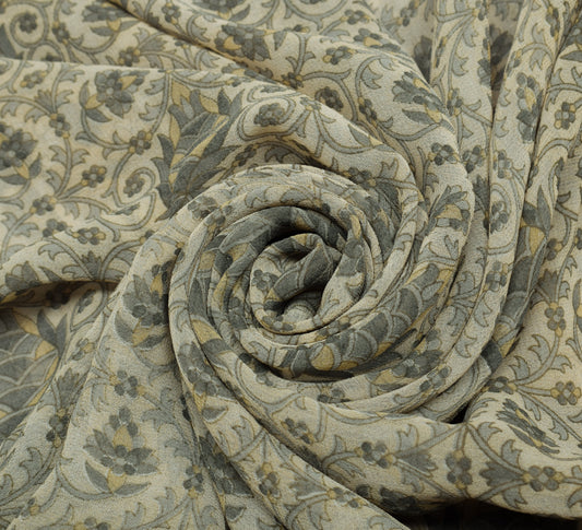 Sushila Vintage Cream Saree Blend Georgette Silk Printed Floral Craft Fabric