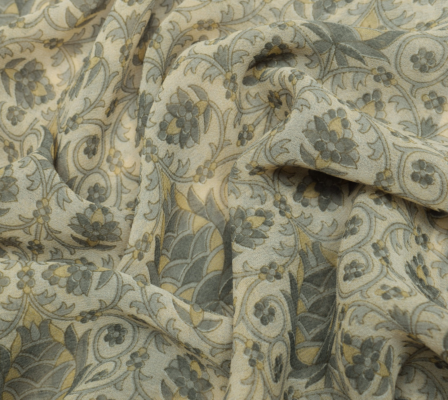 Sushila Vintage Cream Saree Blend Georgette Silk Printed Floral Craft Fabric