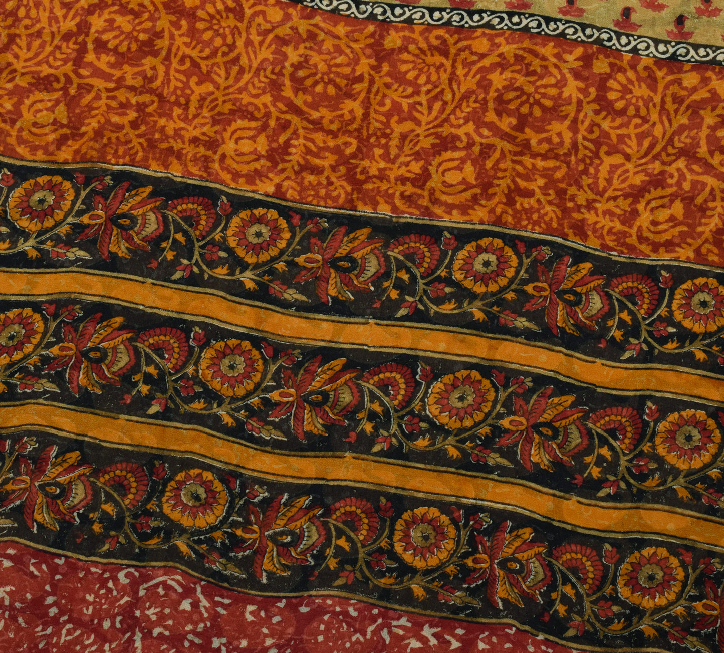 Sushila Vintage Black Saree 100%Pure Georgette Silk Printed Paisley Craft Fabric