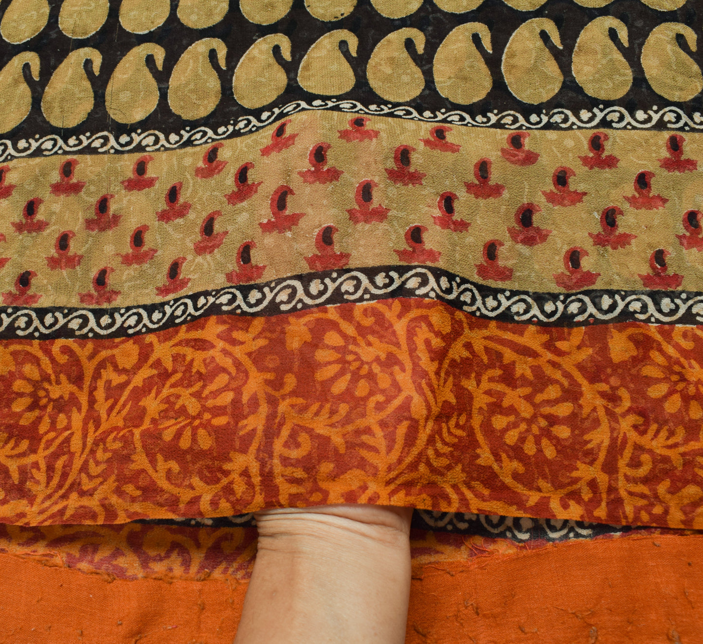 Sushila Vintage Black Saree 100%Pure Georgette Silk Printed Paisley Craft Fabric