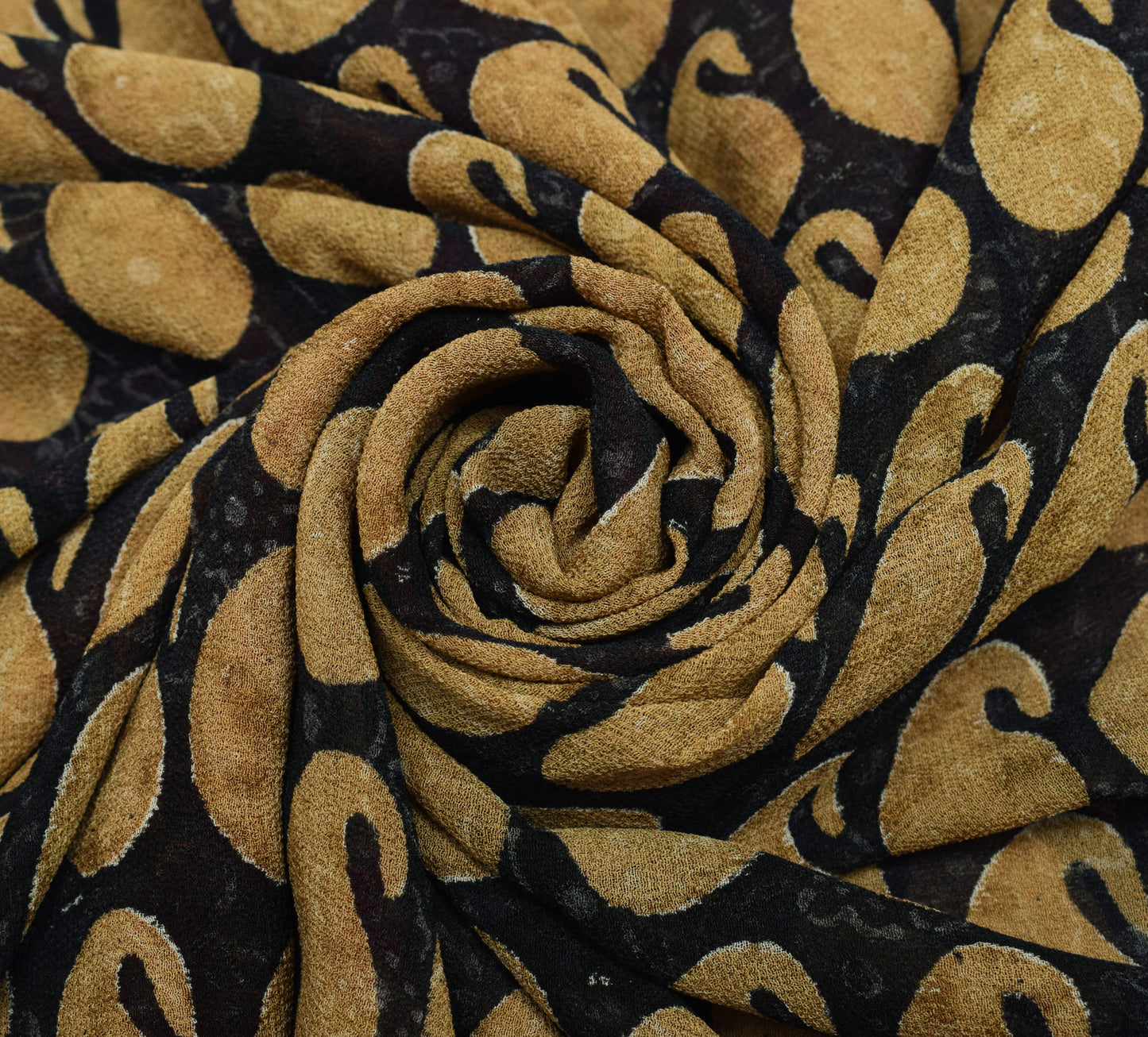 Sushila Vintage Black Saree 100%Pure Georgette Silk Printed Paisley Craft Fabric