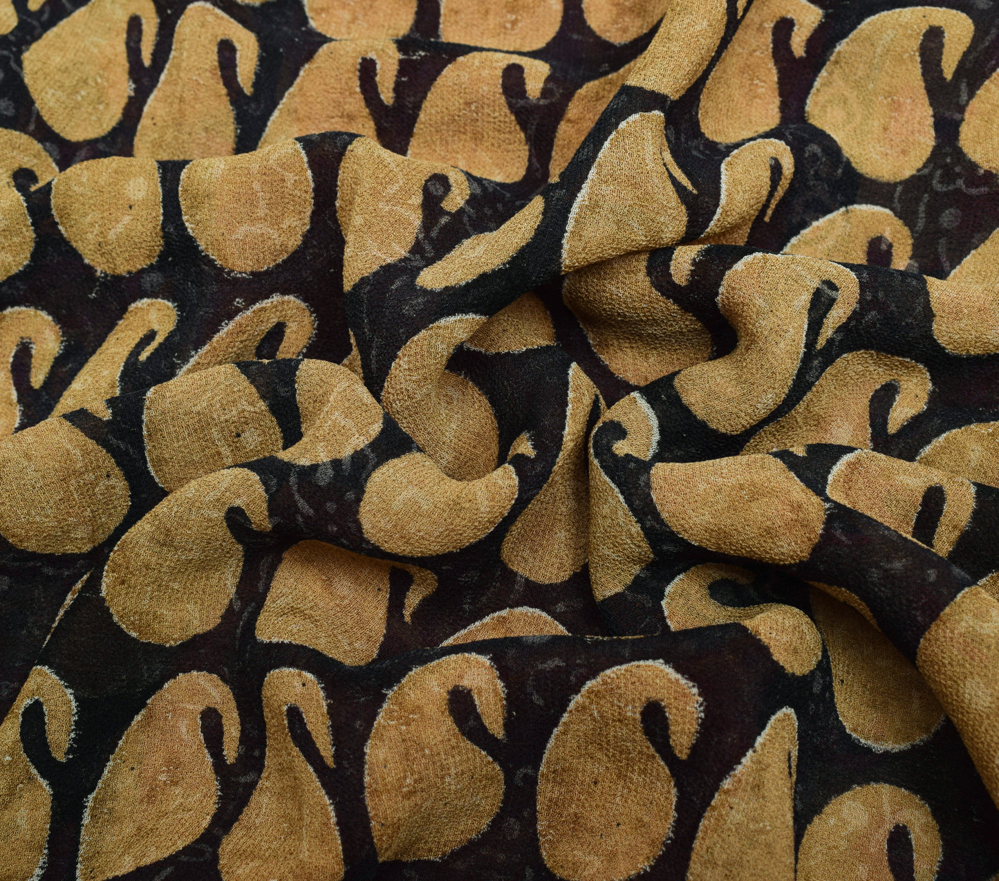 Sushila Vintage Black Saree 100%Pure Georgette Silk Printed Paisley Craft Fabric