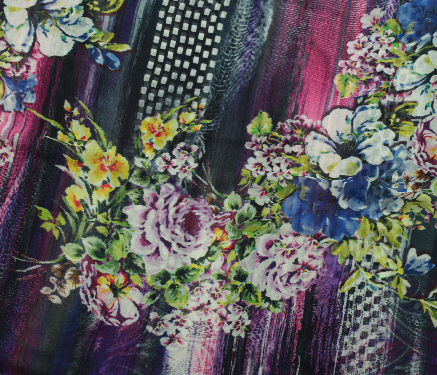 Sushila Vintage Purple Saree 100%Pure Georgette Silk Printed Floral Craft Fabric