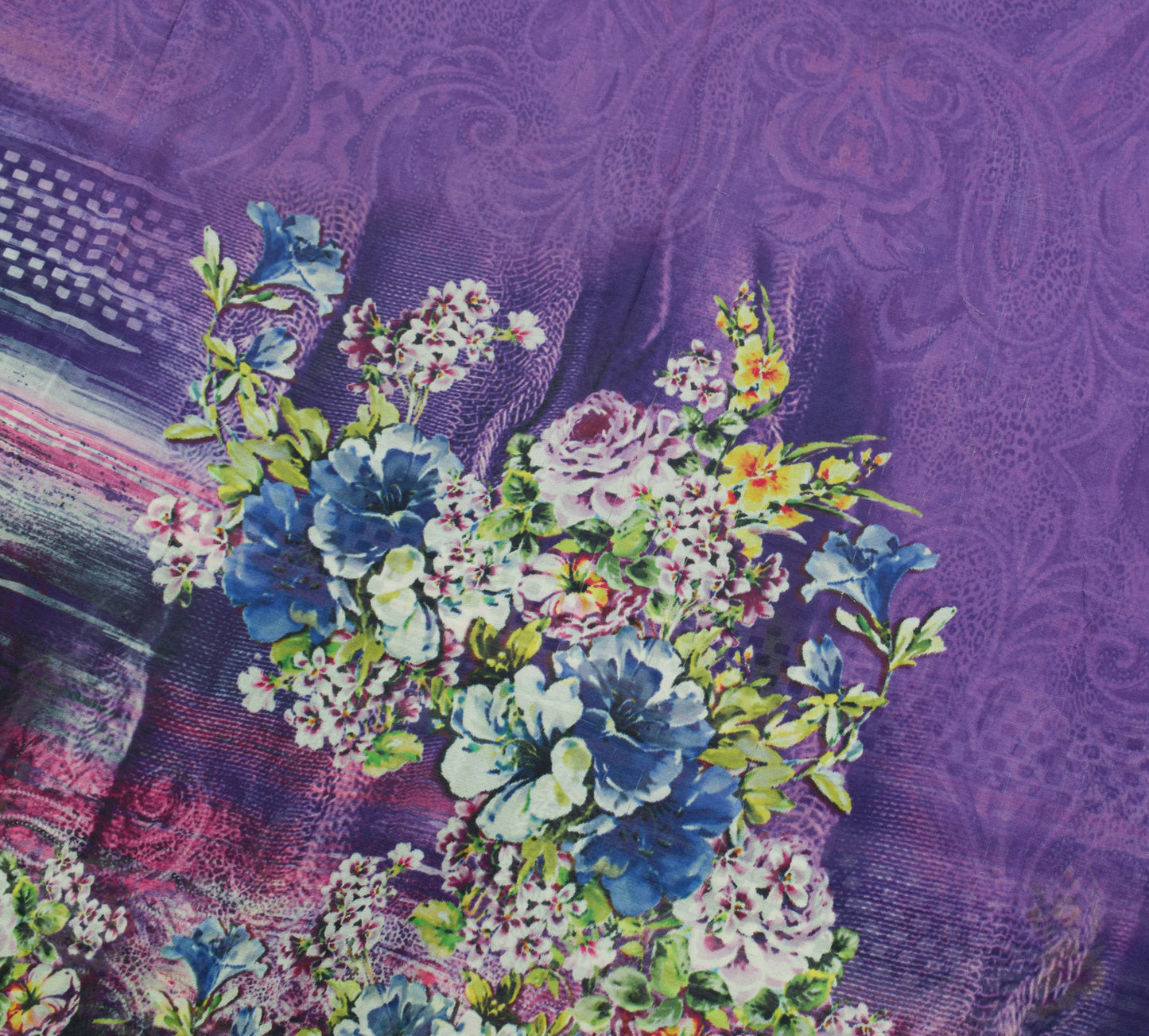 Sushila Vintage Purple Saree 100%Pure Georgette Silk Printed Floral Craft Fabric