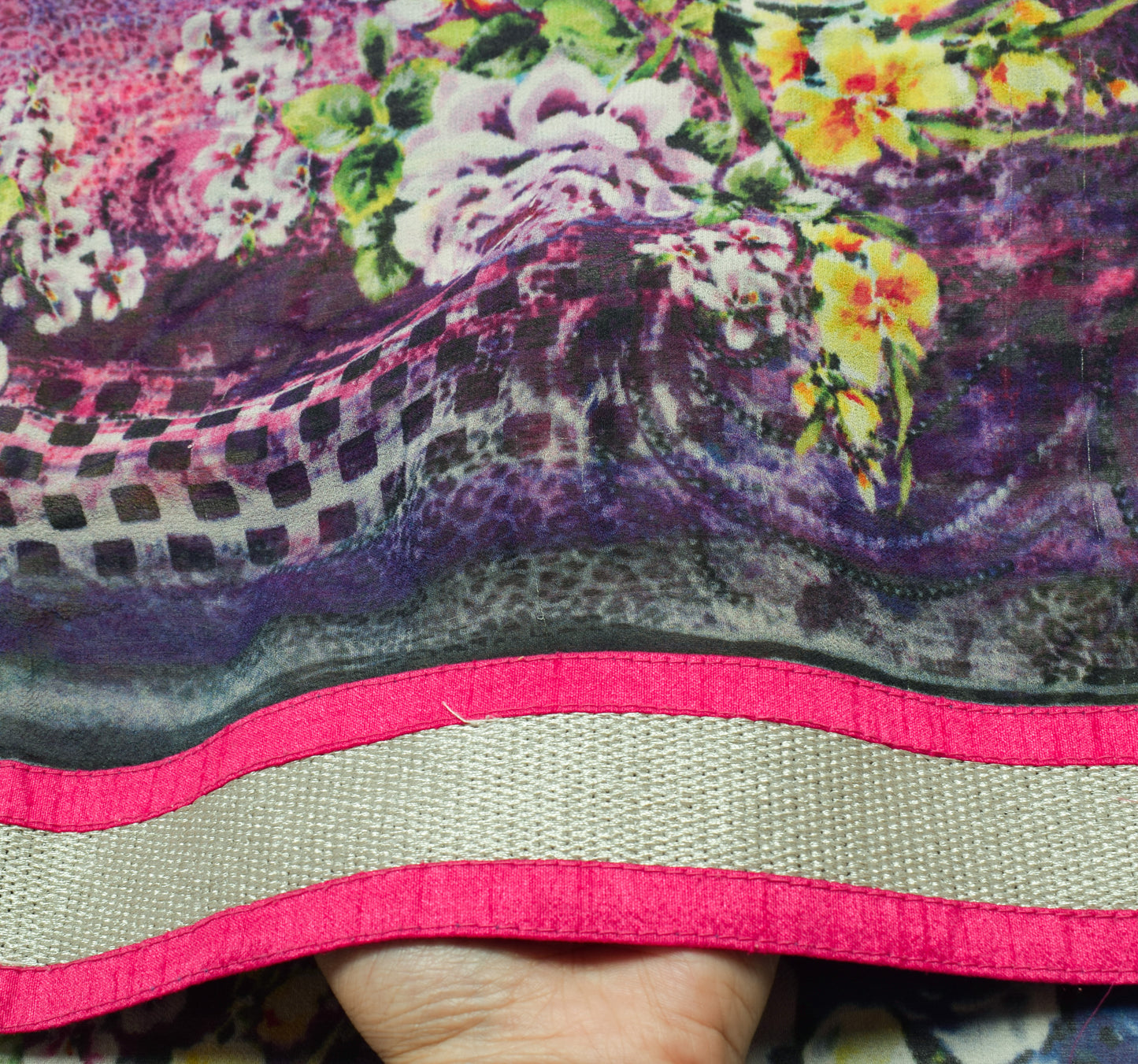 Sushila Vintage Purple Saree 100%Pure Georgette Silk Printed Floral Craft Fabric