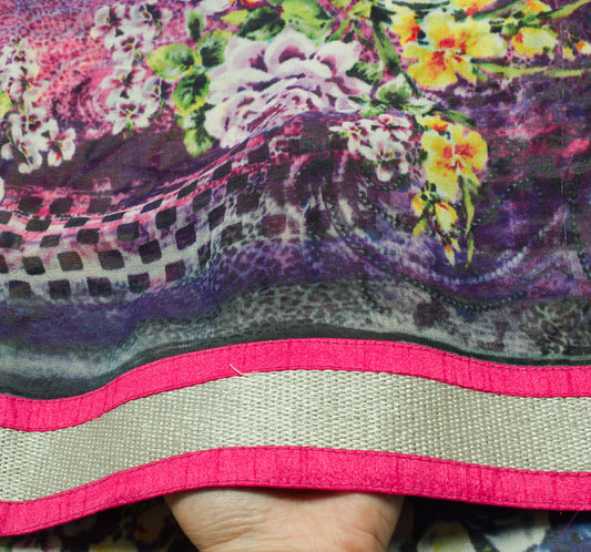 Sushila Vintage Purple Saree 100%Pure Georgette Silk Printed Floral Craft Fabric