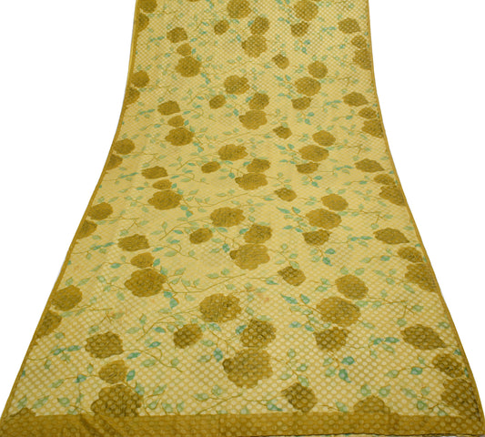 Sushila Vintage Green Saree 100% Pure Georgette Silk Printed Floral Craft Fabric