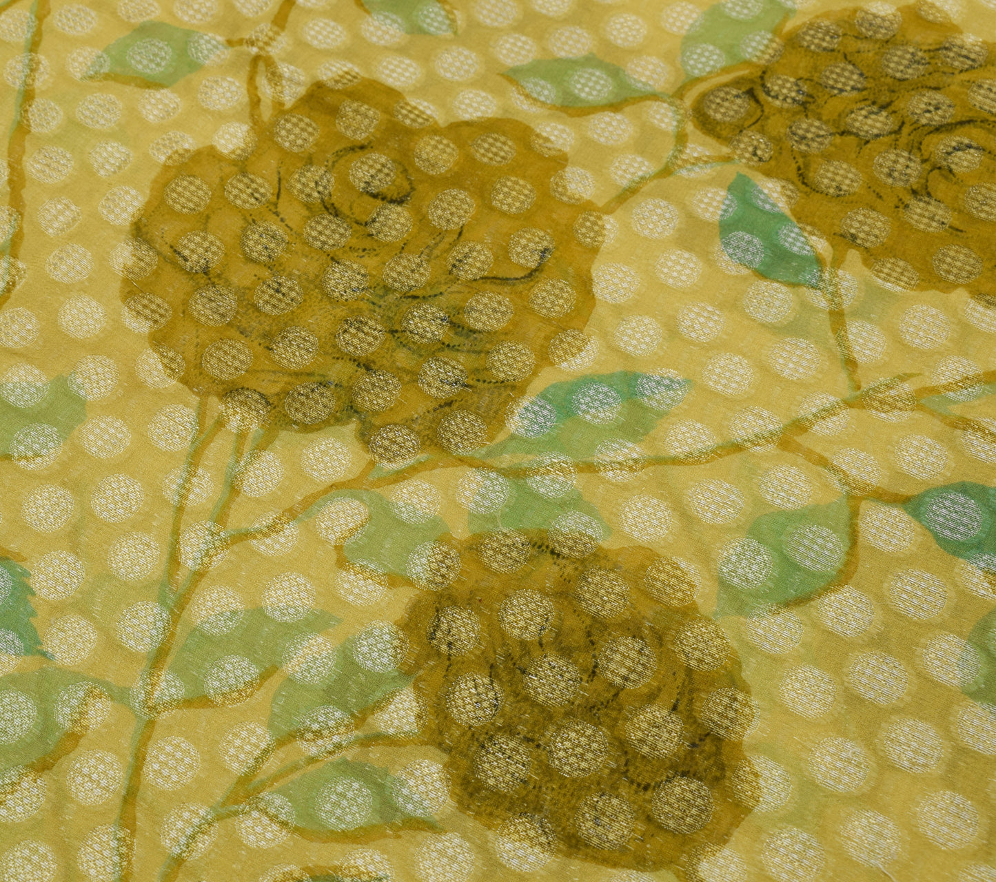 Sushila Vintage Green Saree 100% Pure Georgette Silk Printed Floral Craft Fabric