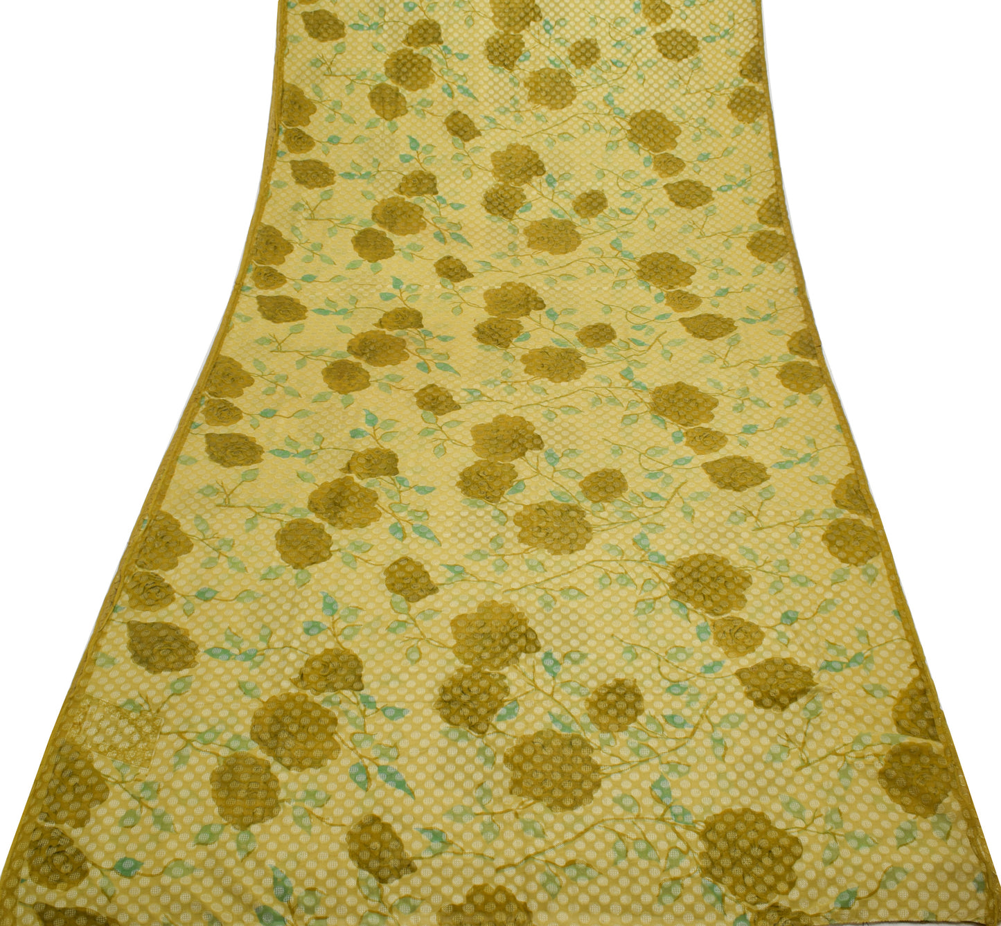 Sushila Vintage Green Saree 100% Pure Georgette Silk Printed Floral Craft Fabric