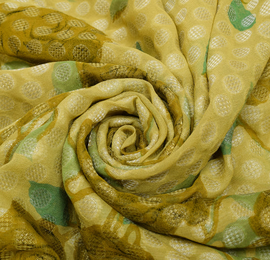 Sushila Vintage Green Saree 100% Pure Georgette Silk Printed Floral Craft Fabric