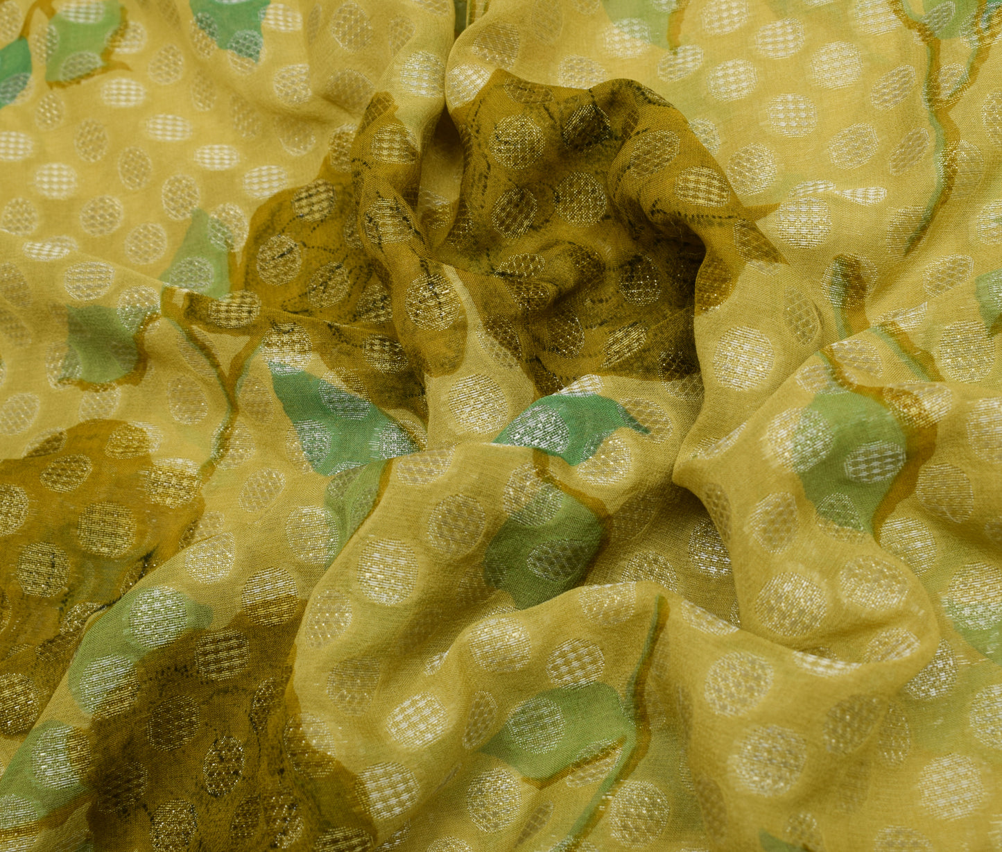 Sushila Vintage Green Saree 100% Pure Georgette Silk Printed Floral Craft Fabric