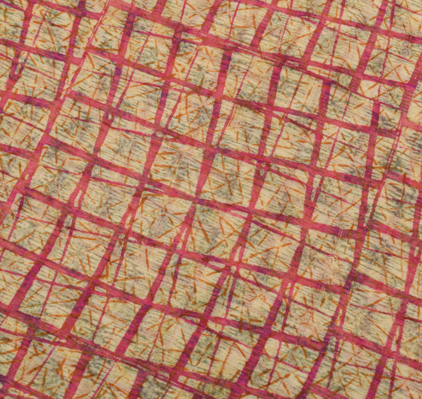Sushila Vintage Cream Saree 100% Pure Georgette Silk Printed Checks Craft Fabric