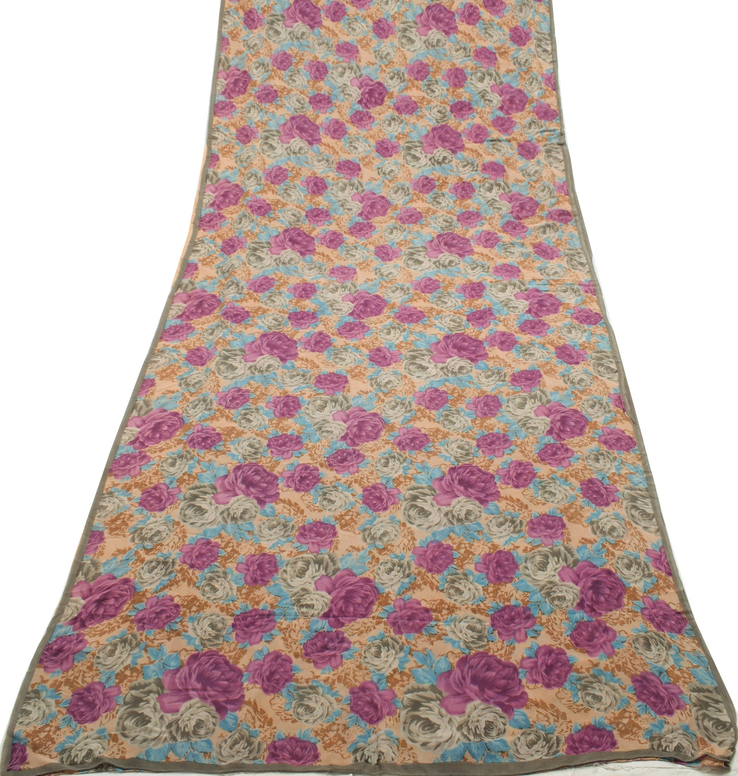 Sushila Vintage Saree 100%Pure Georgette Silk Printed Floral 5 Yard Craft Fabric