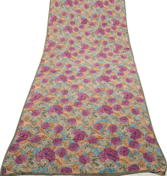 Sushila Vintage Saree 100%Pure Georgette Silk Printed Floral 5 Yard Craft Fabric
