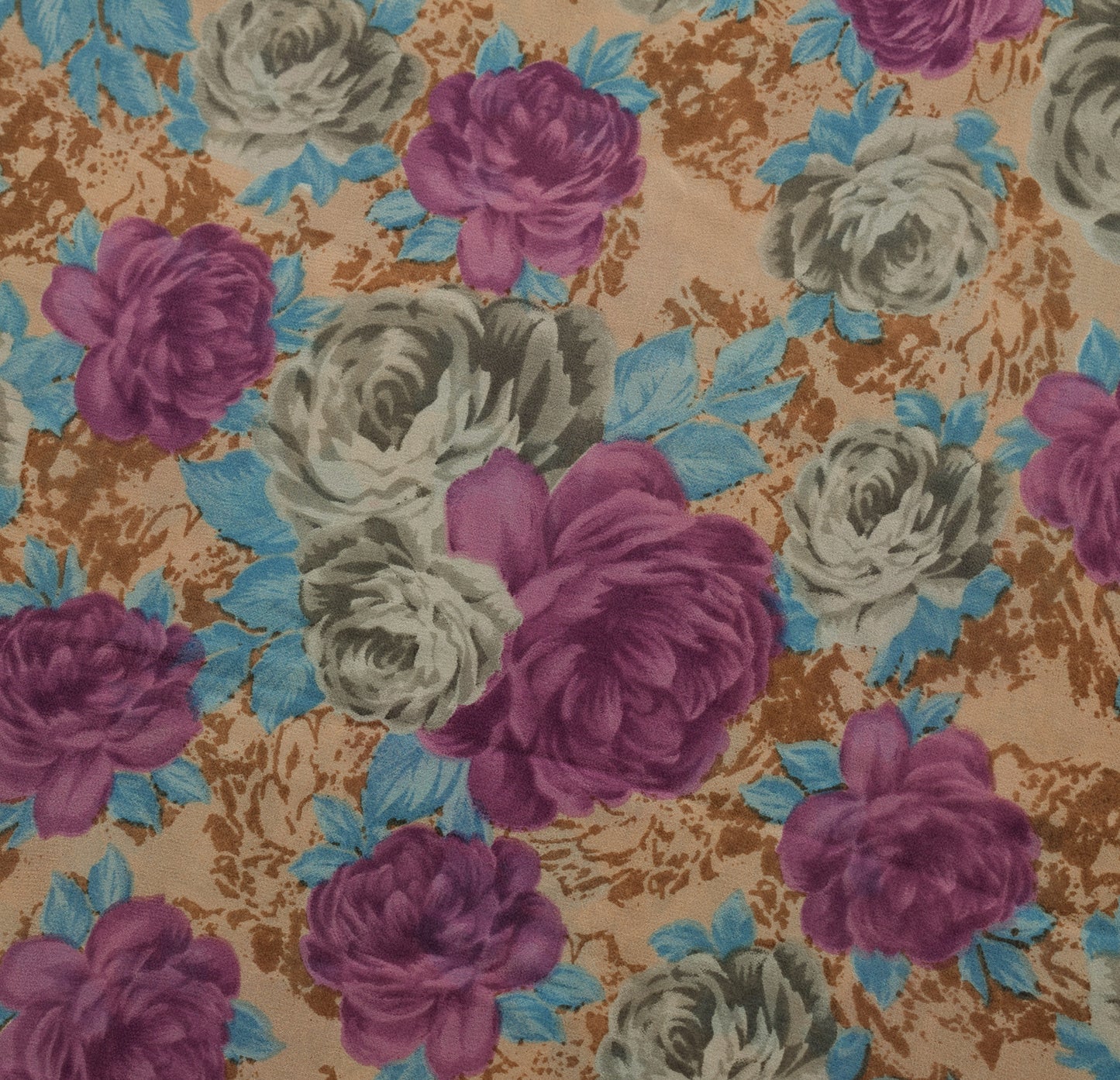 Sushila Vintage Saree 100%Pure Georgette Silk Printed Floral 5 Yard Craft Fabric