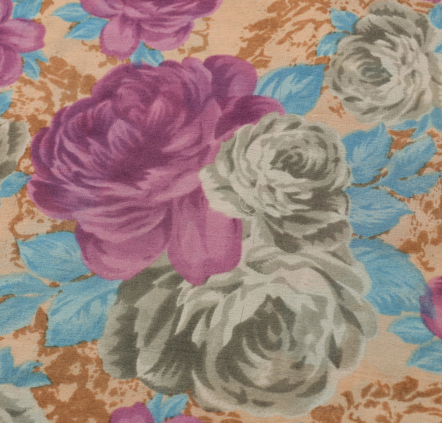 Sushila Vintage Saree 100%Pure Georgette Silk Printed Floral 5 Yard Craft Fabric