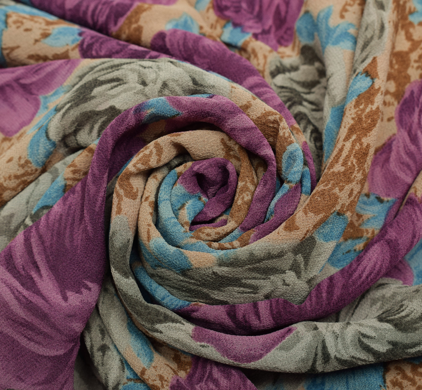 Sushila Vintage Saree 100%Pure Georgette Silk Printed Floral 5 Yard Craft Fabric