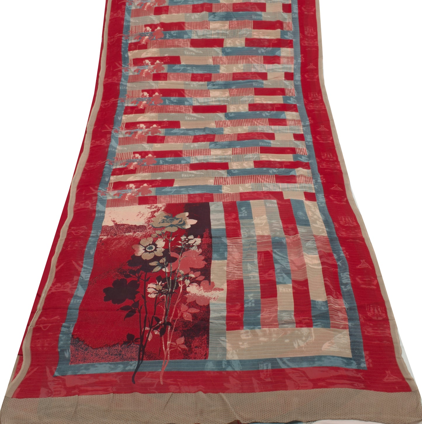 Sushila Vintage Saree 100%Pure Georgette Silk Printed Floral 5 Yard Craft Fabric