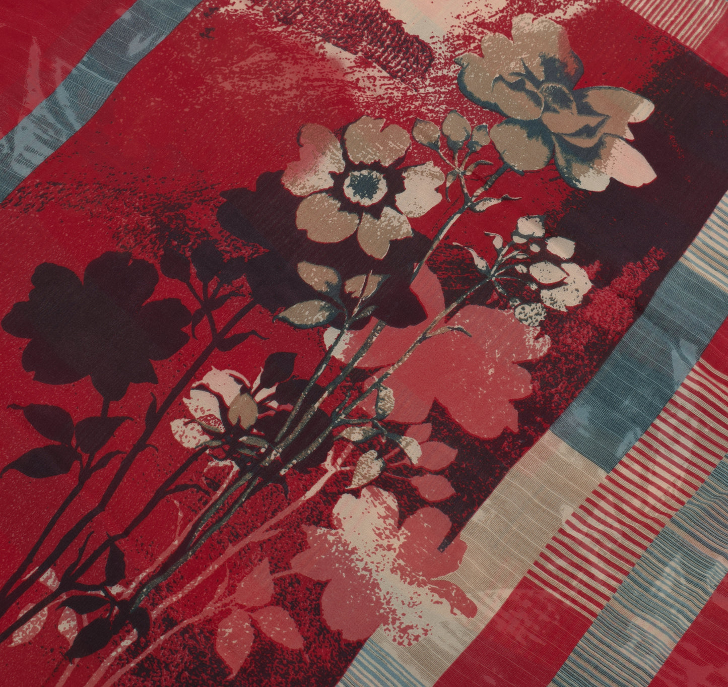 Sushila Vintage Saree 100%Pure Georgette Silk Printed Floral 5 Yard Craft Fabric