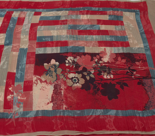 Sushila Vintage Saree 100%Pure Georgette Silk Printed Floral 5 Yard Craft Fabric