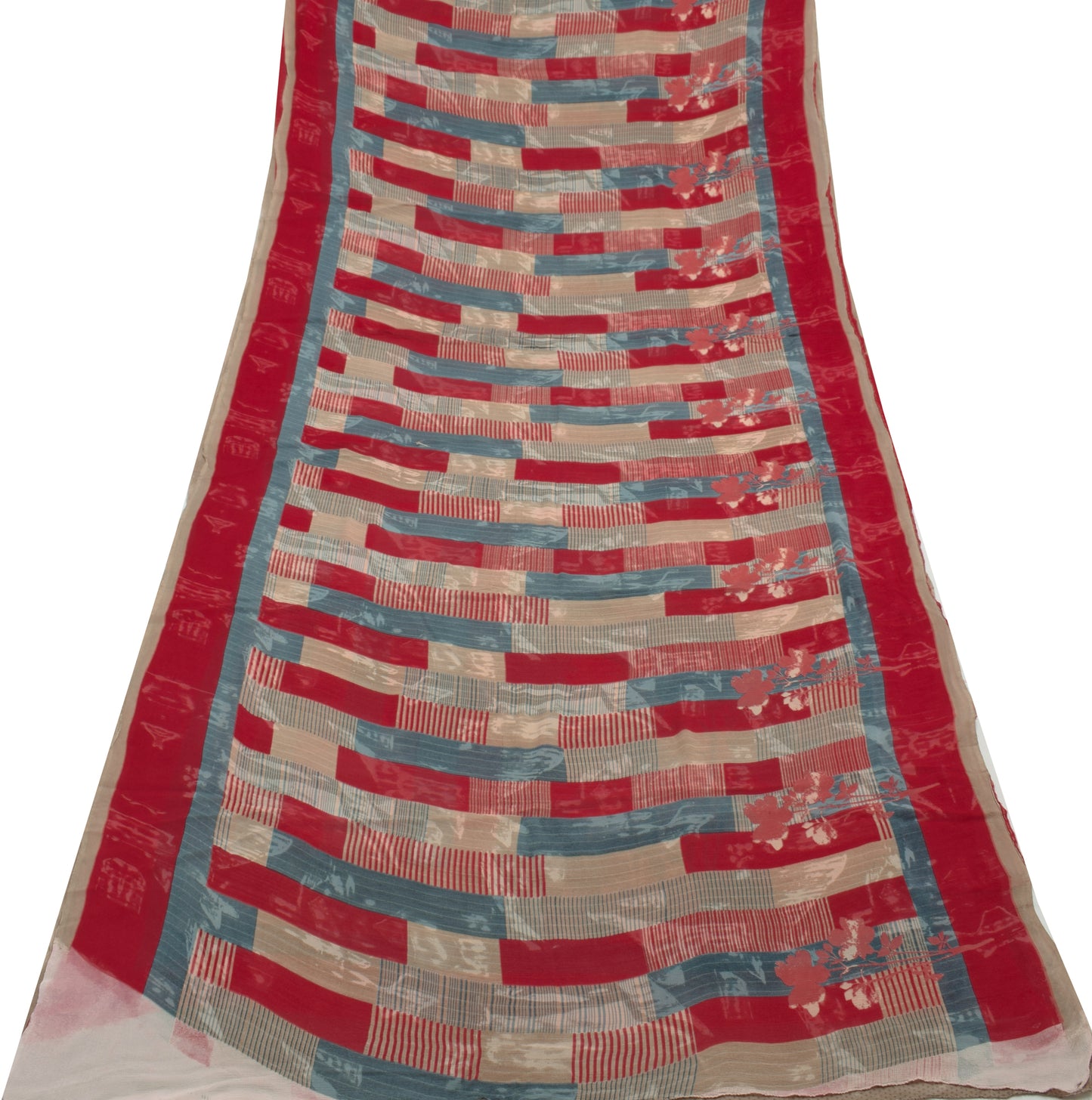 Sushila Vintage Saree 100%Pure Georgette Silk Printed Floral 5 Yard Craft Fabric