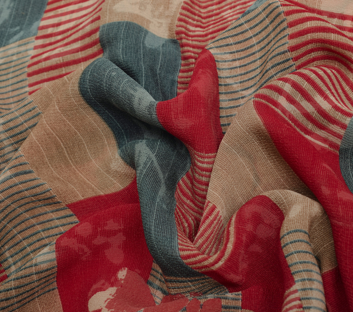 Sushila Vintage Saree 100%Pure Georgette Silk Printed Floral 5 Yard Craft Fabric