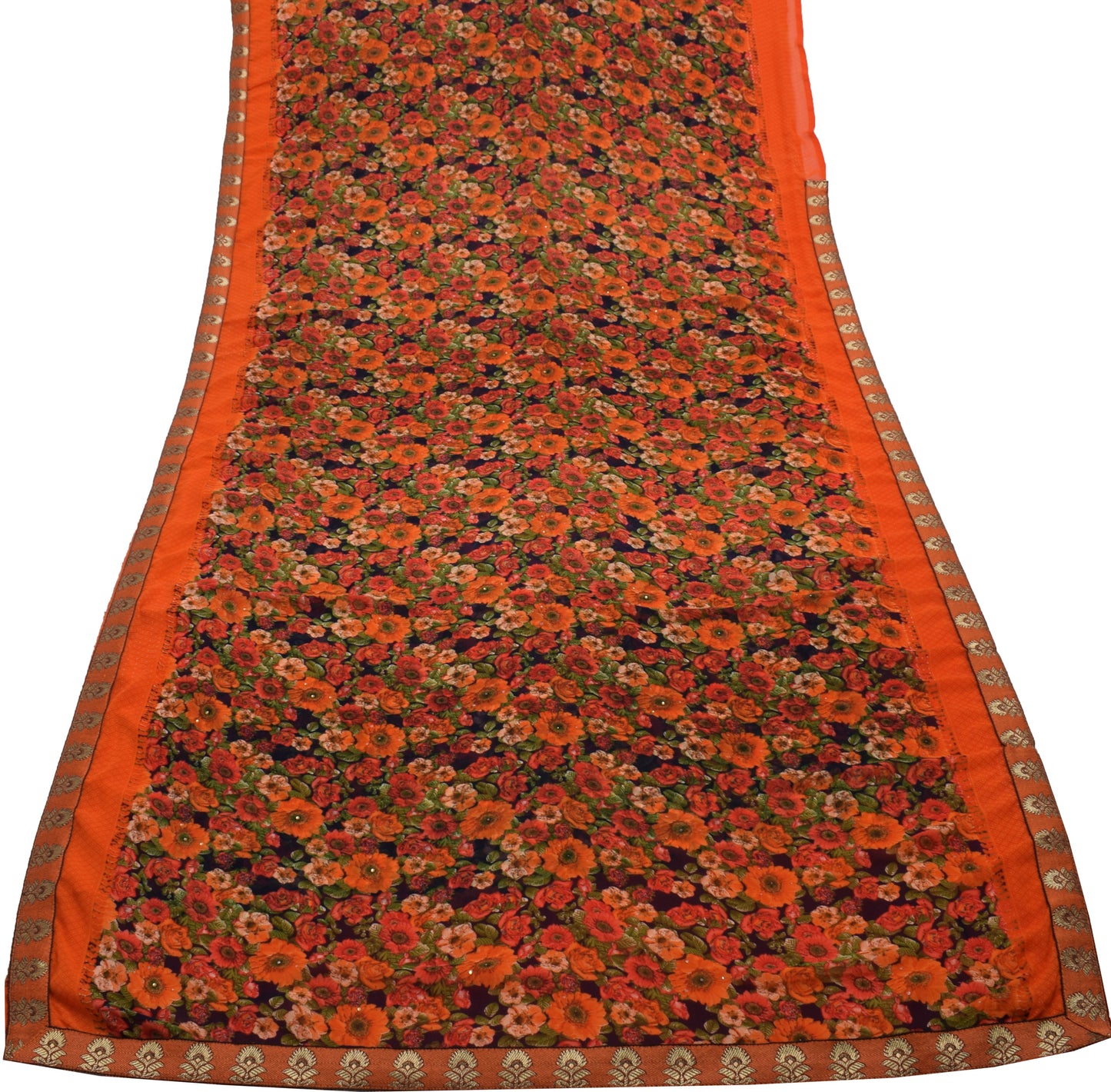 Sushila Vintage Saree Blend Georgette Silk Printed Floral 5 Yard Craft Fabric