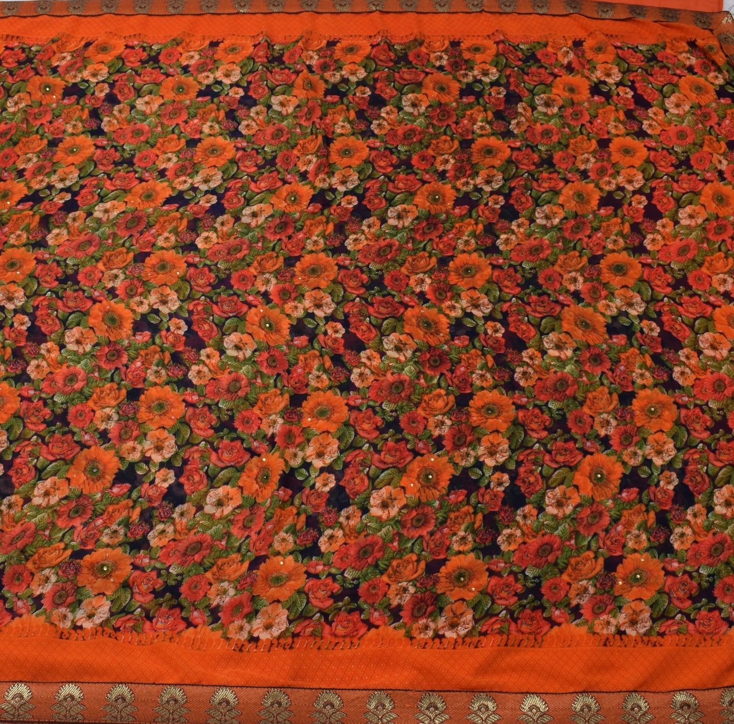 Sushila Vintage Saree Blend Georgette Silk Printed Floral 5 Yard Craft Fabric