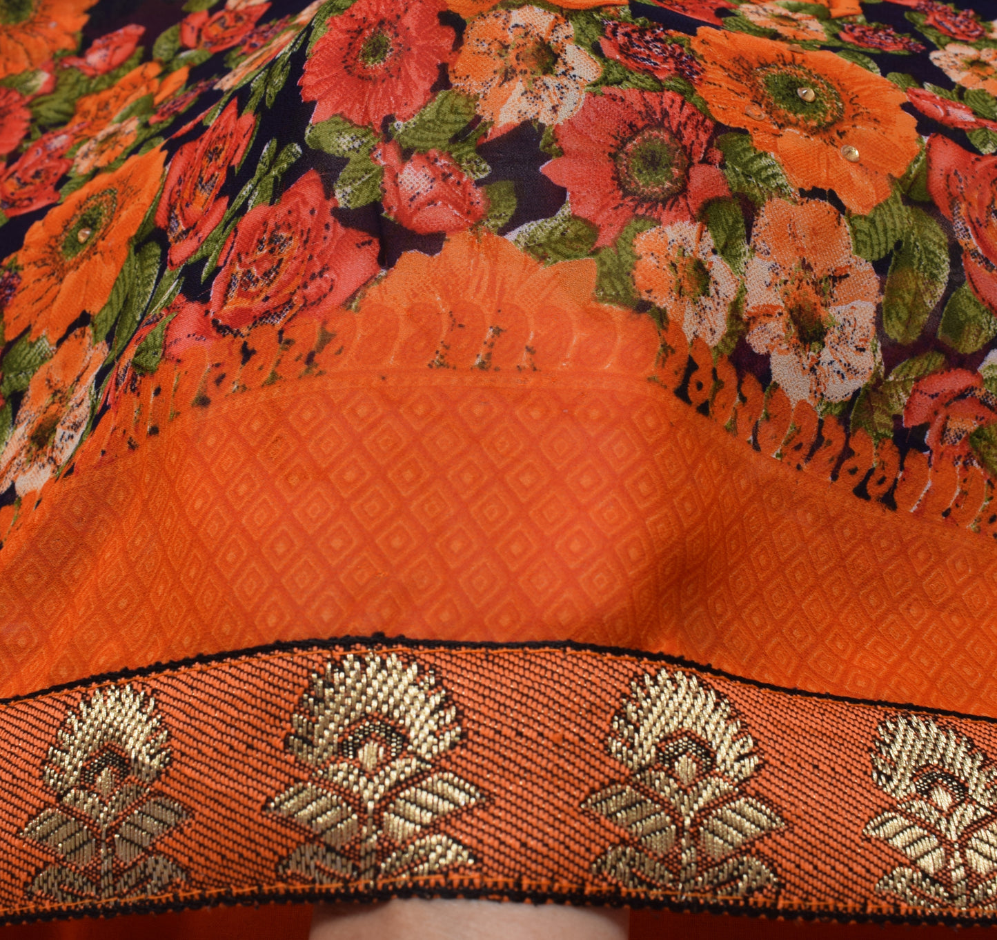 Sushila Vintage Saree Blend Georgette Silk Printed Floral 5 Yard Craft Fabric