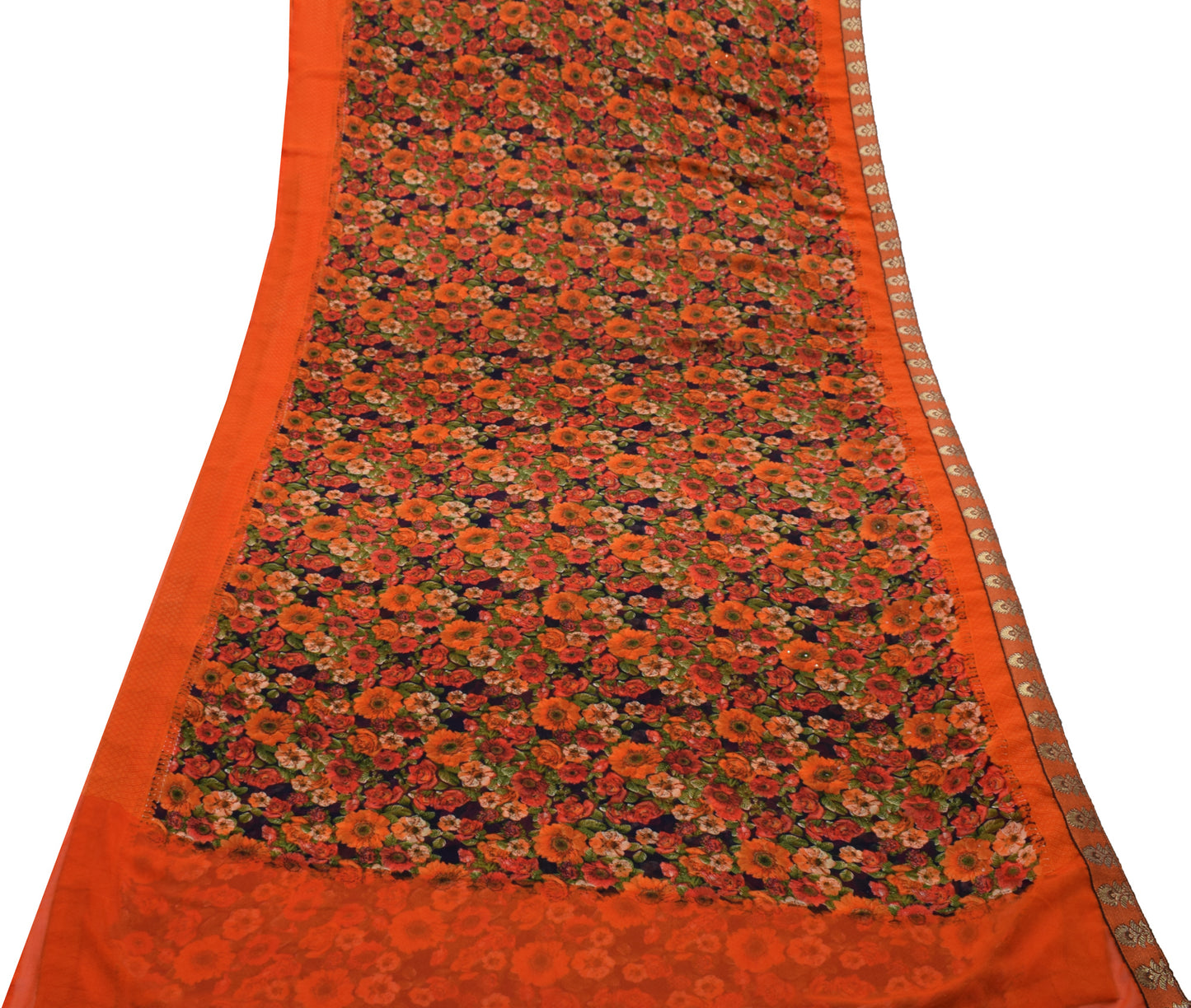 Sushila Vintage Saree Blend Georgette Silk Printed Floral 5 Yard Craft Fabric