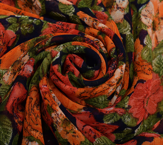 Sushila Vintage Saree Blend Georgette Silk Printed Floral 5 Yard Craft Fabric