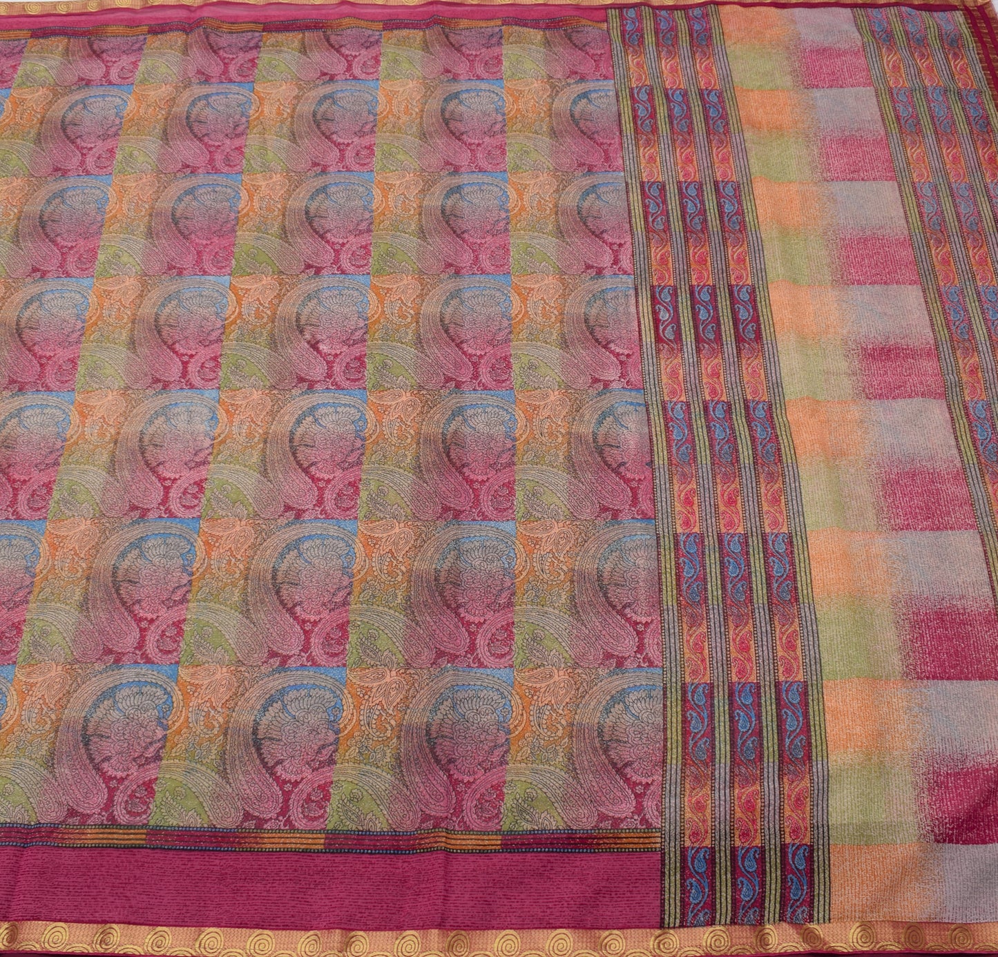 Sushila Vintage Saree Blend Georgette Silk Printed Paisley 5 Yard Craft Fabric