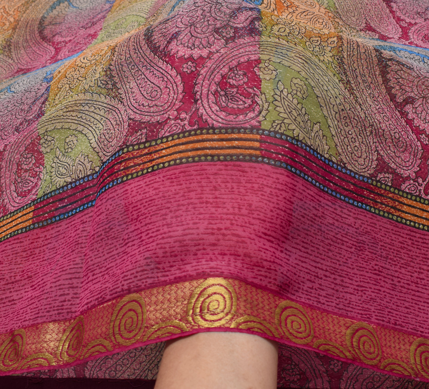 Sushila Vintage Saree Blend Georgette Silk Printed Paisley 5 Yard Craft Fabric