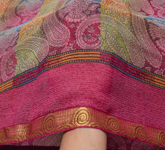 Sushila Vintage Saree Blend Georgette Silk Printed Paisley 5 Yard Craft Fabric
