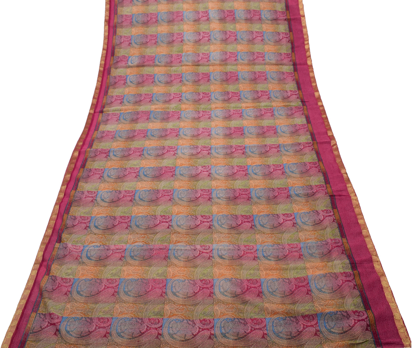 Sushila Vintage Saree Blend Georgette Silk Printed Paisley 5 Yard Craft Fabric